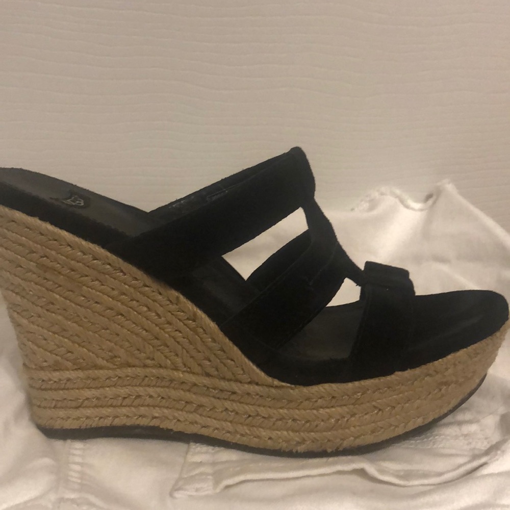 UGG black suede platform wedge  sandals